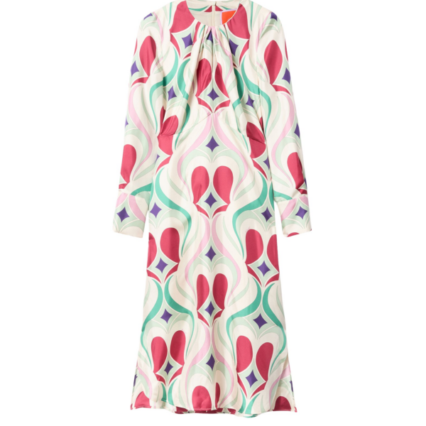 La DoubleJ Eve Midi Dress Macro Jive Ecru in Silk Twill - Dresses - Milanese Maximalist Fashion at Coveti