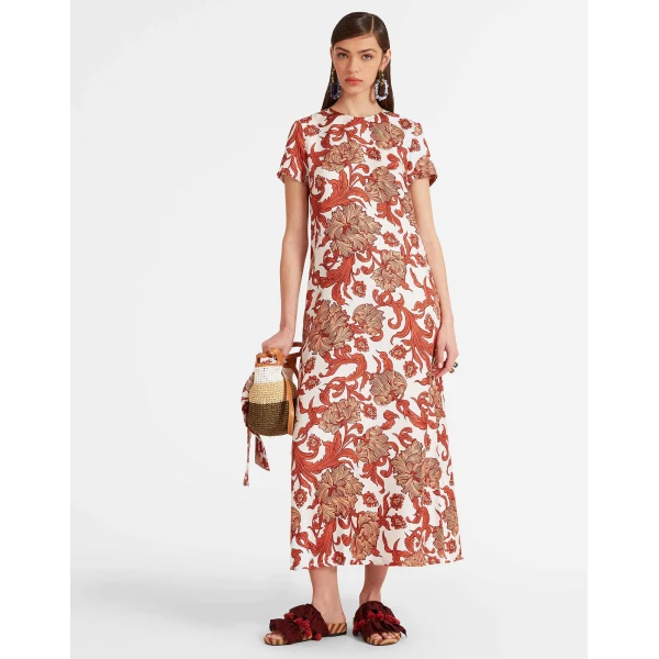 La DoubleJ Eve Midi Dress Sylph Khaki in Crepe Marocain - Dresses - Milanese Maximalist Fashion at Coveti