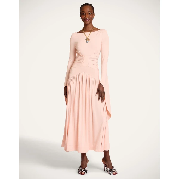 La DoubleJ Foyer Dress Queen Peony Blue in Crepe De Chine - Dresses - Milanese Maximalist Fashion at Coveti