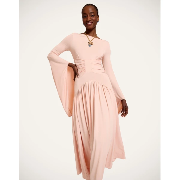 La DoubleJ Foyer Dress Queen Peony Blue in Crepe De Chine - Dresses - Milanese Maximalist Fashion at Coveti