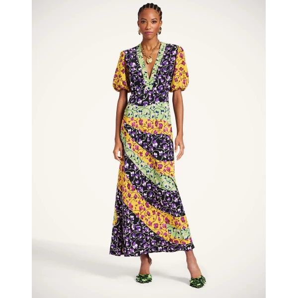 La DoubleJ Foyer Dress Solid Yellow in Embroidered Crepe De Chine - Dresses - Milanese Maximalist Fashion at Coveti