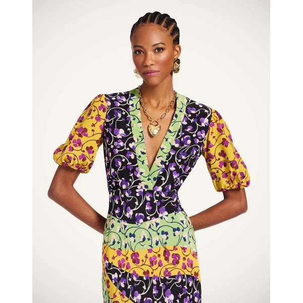 La DoubleJ Foyer Dress Solid Yellow in Embroidered Crepe De Chine - Dresses - Milanese Maximalist Fashion at Coveti