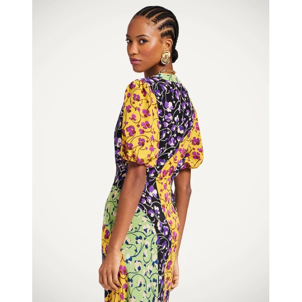 La DoubleJ Foyer Dress Solid Yellow in Embroidered Crepe De Chine - Dresses - Milanese Maximalist Fashion at Coveti