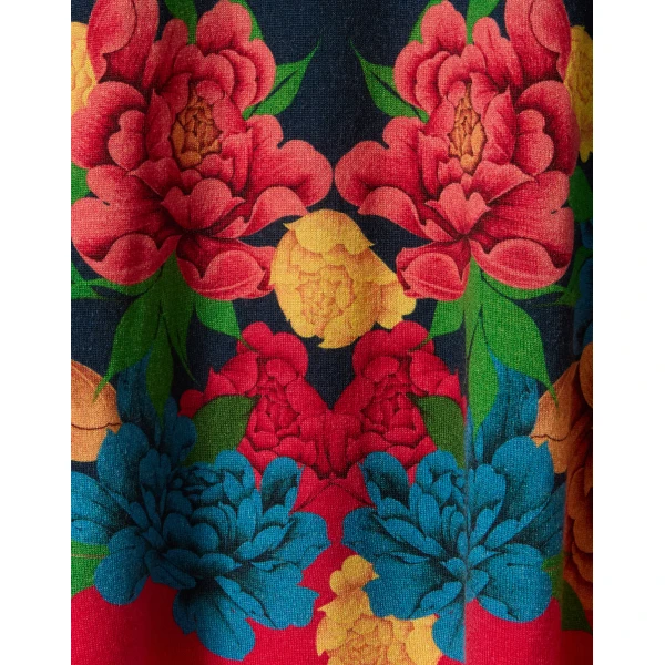 La DoubleJ Knit Long Sleeve Mini Swing Dress Queen Peony Placée Blue in Wool Silk Blend - Dresses - Milanese Maximalist Fashion at Coveti