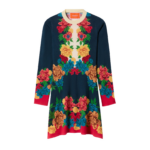 La DoubleJ Knit Long Sleeve Mini Swing Dress Queen Peony Placée Blue in Wool Silk Blend - Dresses - Milanese Maximalist Fashion at Coveti