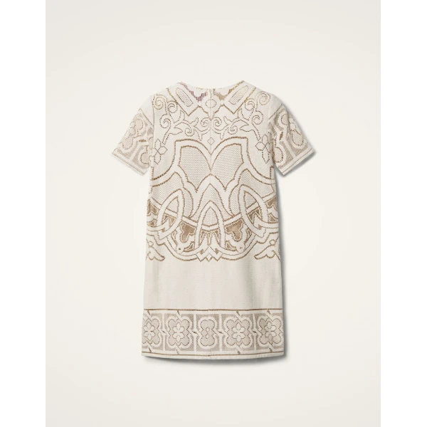 La DoubleJ Lacey Mini Swing Dress Solid White Smoke in Embroidered Cotton - Dresses - Milanese Maximalist Fashion at Coveti