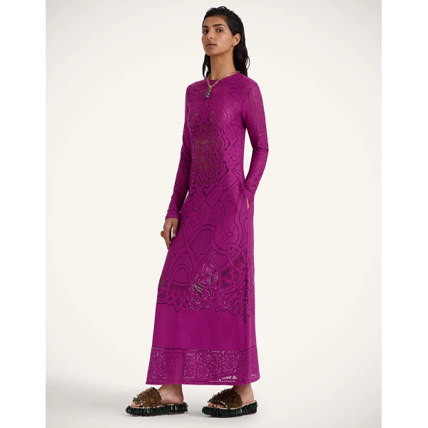 La DoubleJ Lacey Swing Dress Solid Purple in Embroidered Cotton - Dresses - Milanese Maximalist Fashion at Coveti