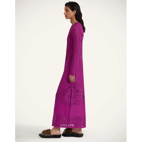 La DoubleJ Lacey Swing Dress Solid Purple in Embroidered Cotton - Dresses - Milanese Maximalist Fashion at Coveti
