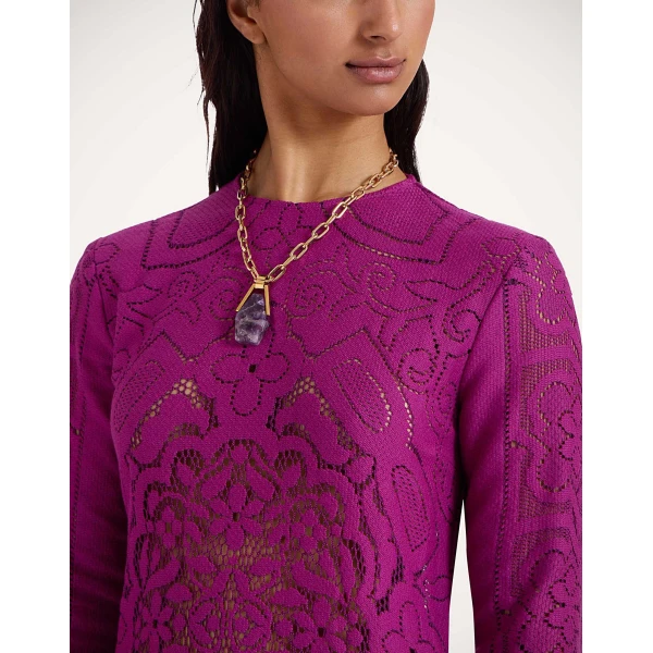 La DoubleJ Lacey Swing Dress Solid Purple in Embroidered Cotton - Dresses - Milanese Maximalist Fashion at Coveti