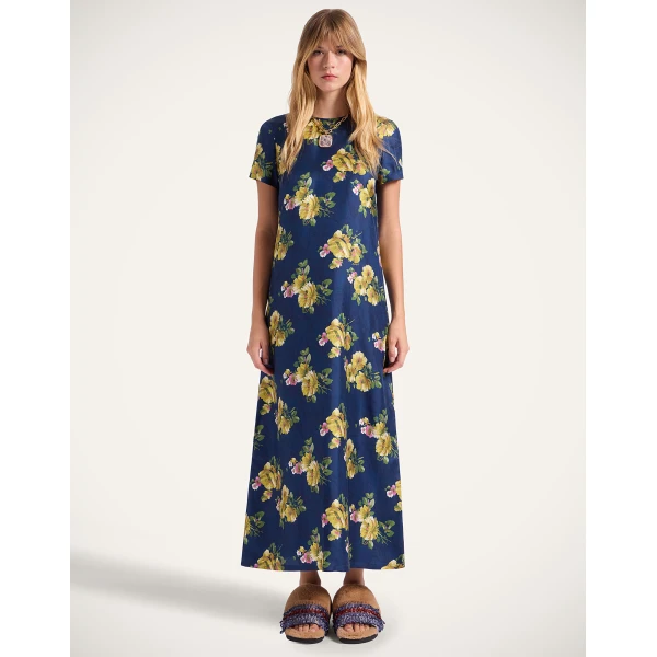 La DoubleJ Lela Dress Dea Dahlia Blue Petrol in Compact Jersey - Dresses - Milanese Maximalist Fashion at Coveti