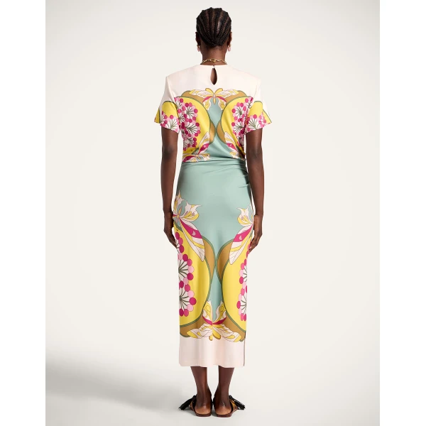 La DoubleJ Lela Dress Florette Placée Fuchsia in Interlock Jersey - Dresses - Milanese Maximalist Fashion at Coveti