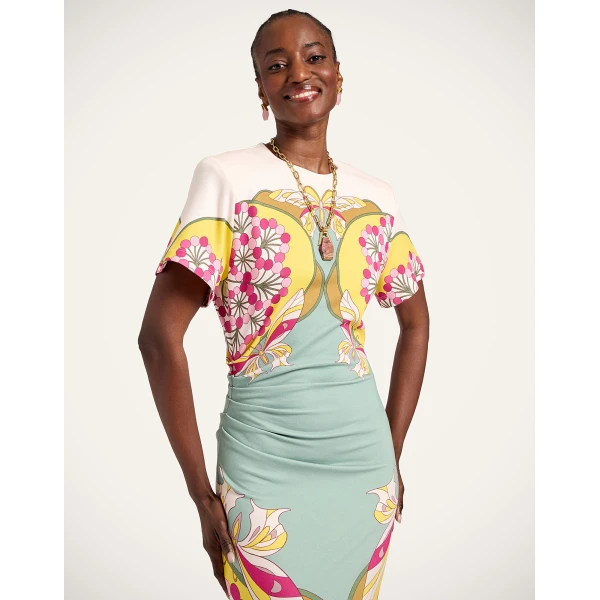 La DoubleJ Lela Dress Florette Placée Fuchsia in Interlock Jersey - Dresses - Milanese Maximalist Fashion at Coveti