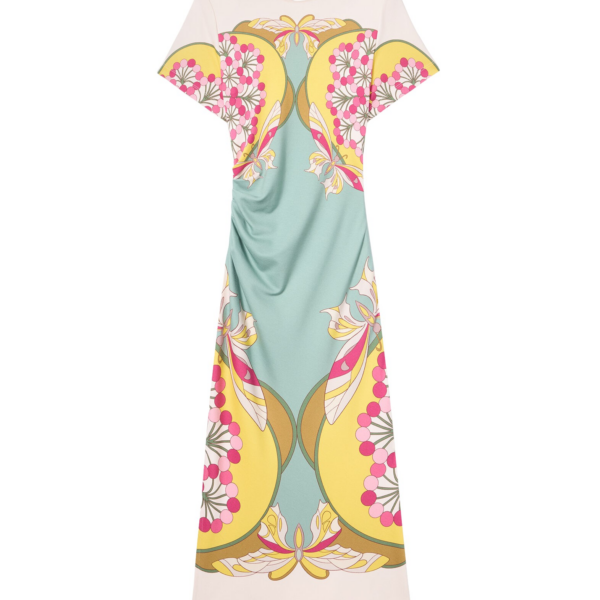 La DoubleJ Lela Dress Florette Placée Fuchsia in Interlock Jersey - Dresses - Milanese Maximalist Fashion at Coveti