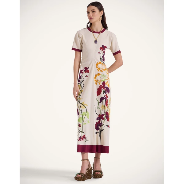 La DoubleJ Lela Dress Queen Peony Placée Blue in Interlock Jersey - Dresses - Milanese Maximalist Fashion at Coveti
