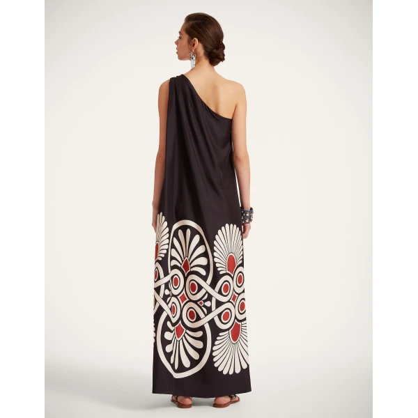 La DoubleJ Long Camerino Dress Blooming Tulip Placée Dark Green in Crepe De Chine - Dresses - Milanese Maximalist Fashion at Coveti