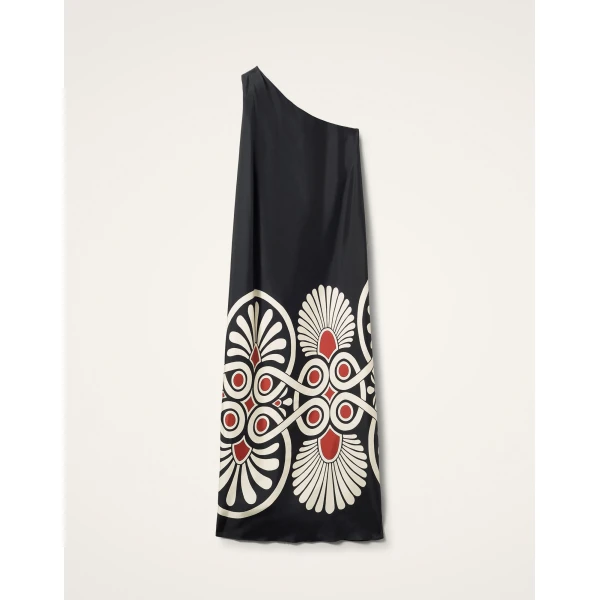 La DoubleJ Long Camerino Dress Blooming Tulip Placée Dark Green in Crepe De Chine - Dresses - Milanese Maximalist Fashion at Coveti