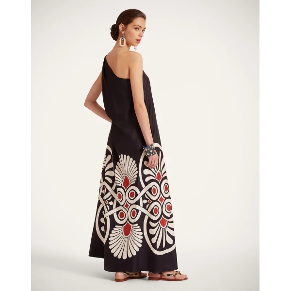 La DoubleJ Long Camerino Dress Blooming Tulip Placée Dark Green in Crepe De Chine - Dresses - Milanese Maximalist Fashion at Coveti