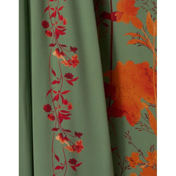 La DoubleJ Long Camerino Dress Woodland Placée Green & Orange in Crepe De Chine - Dresses - Milanese Maximalist Fashion at Coveti