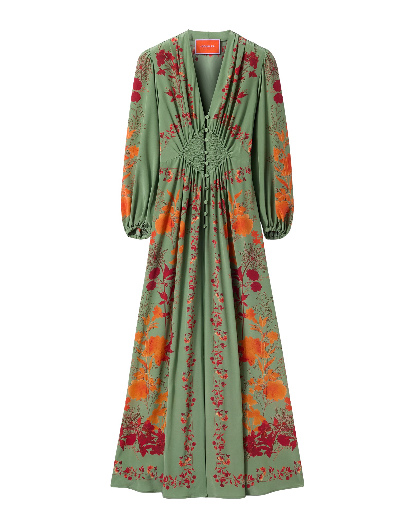 La-Double-J-Long-Camerino-Dress-Woodland-Placee-Green-Orange-in-Crepe-De-Chine66407_nobg La DoubleJ Long Camerino Dress Woodland Placée Green & Orange in Crepe De Chine - Dresses - Milanese Maximalist Fashion at Coveti