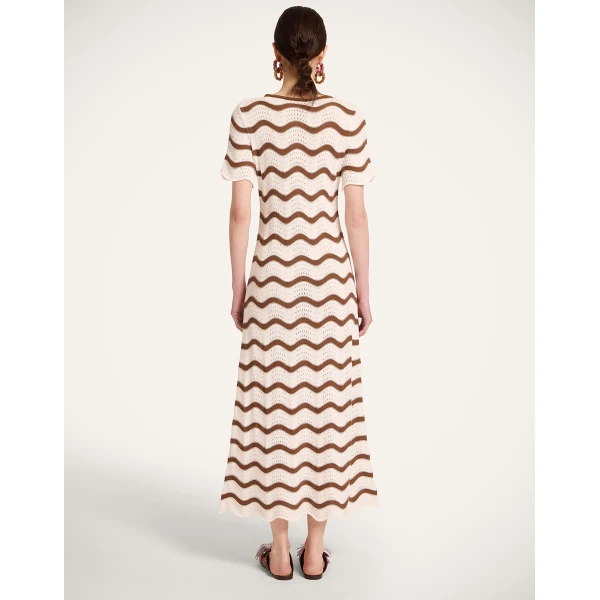 La DoubleJ Long Sleeve Swing Dress Derby Placée Multicolor in Sable - Dresses - Milanese Maximalist Fashion at Coveti