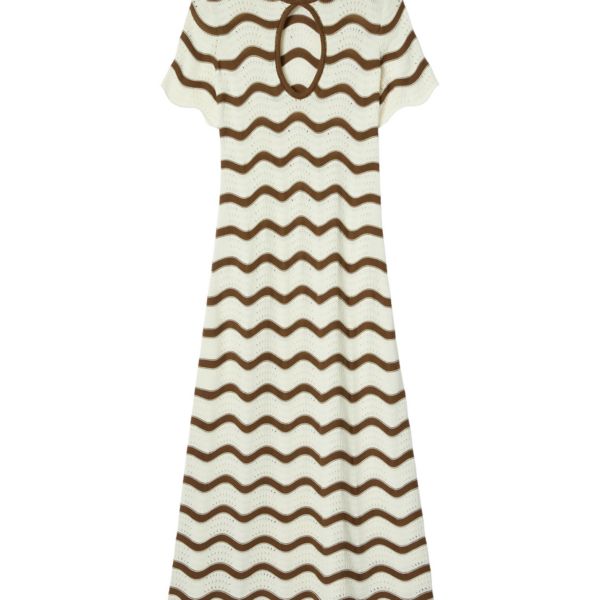 La DoubleJ Long Sleeve Swing Dress Derby Placée Multicolor in Sable - Dresses - Milanese Maximalist Fashion at Coveti