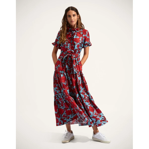 La DoubleJ Long Sleeve Swing Dress Heath Mint in Flowy Jersey - Dresses - Milanese Maximalist Fashion at Coveti