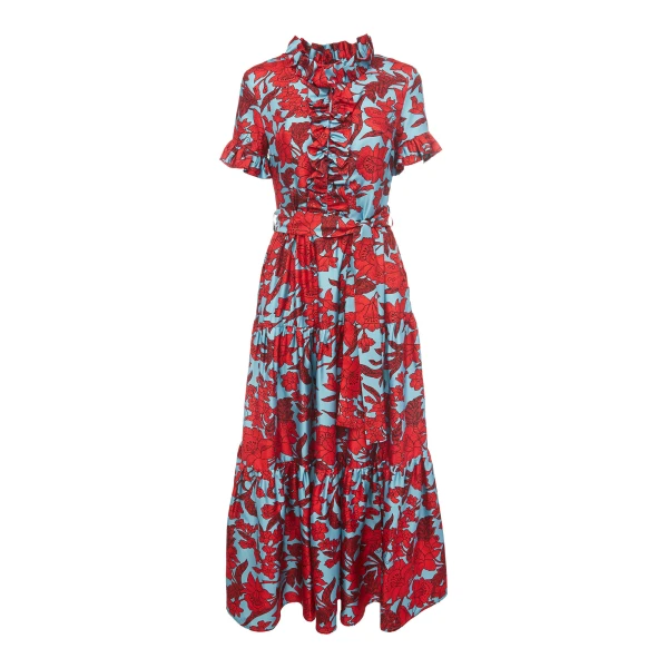 La DoubleJ Long Sleeve Swing Dress Heath Mint in Flowy Jersey - Dresses - Milanese Maximalist Fashion at Coveti