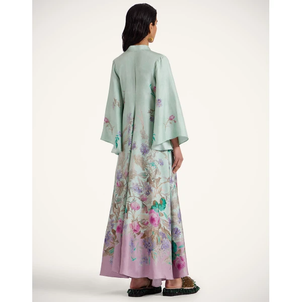 La DoubleJ Long Sleeve Swing Dress Queen Peony Placée Red in Sablé Satin - Dresses - Milanese Maximalist Fashion at Coveti