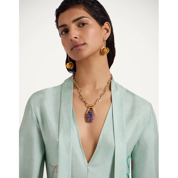 La DoubleJ Long Sleeve Swing Dress Queen Peony Placée Red in Sablé Satin - Dresses - Milanese Maximalist Fashion at Coveti