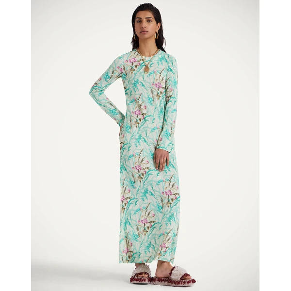 La DoubleJ Long and Sassy Dress Lilium Turchese in Silk Twill - Dresses - Milanese Maximalist Fashion at Coveti