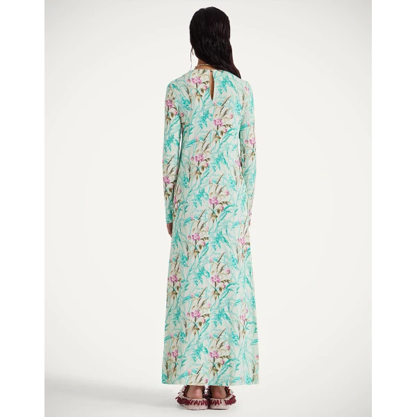 La DoubleJ Long and Sassy Dress Lilium Turchese in Silk Twill - Dresses - Milanese Maximalist Fashion at Coveti