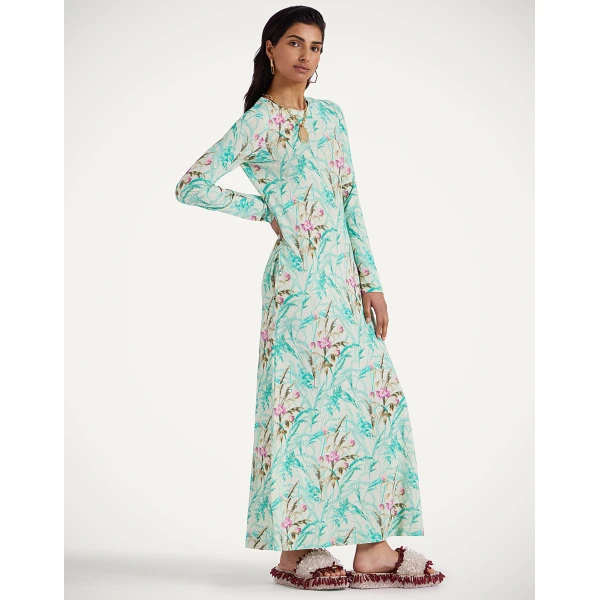 La DoubleJ Long and Sassy Dress Lilium Turchese in Silk Twill - Dresses - Milanese Maximalist Fashion at Coveti