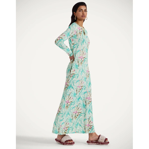 La DoubleJ Long and Sassy Dress Lilium Turchese in Silk Twill - Dresses - Milanese Maximalist Fashion at Coveti