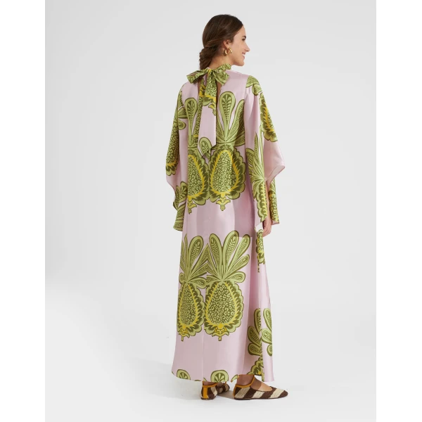 La DoubleJ Magnifico Dress Big Pineapple Pink in Twill Silk - Dresses - Milanese Maximalist Fashion at Coveti