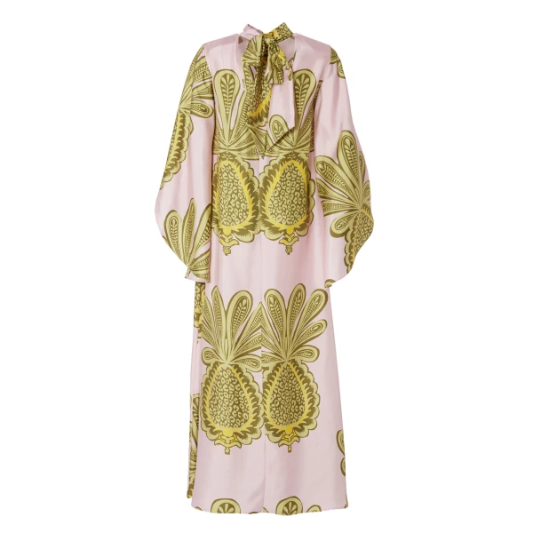 La DoubleJ Magnifico Dress Big Pineapple Pink in Twill Silk - Dresses - Milanese Maximalist Fashion at Coveti