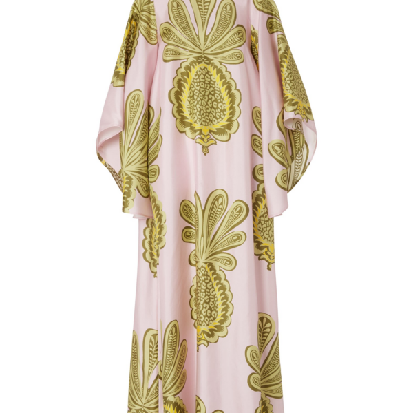 La DoubleJ Magnifico Dress Big Pineapple Pink in Twill Silk - Dresses - Milanese Maximalist Fashion at Coveti