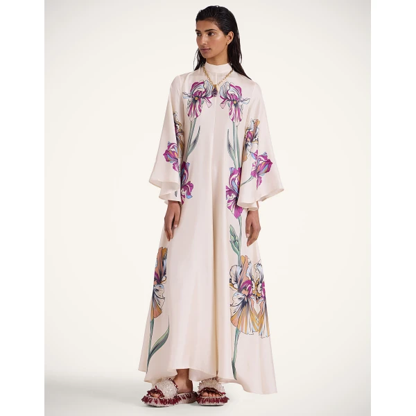 La DoubleJ Magnifico Dress Iris Placée Ivory in Silk Twill - Dresses - Milanese Maximalist Fashion at Coveti