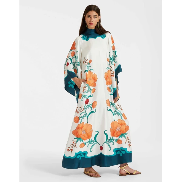 La DoubleJ Magnifico Dress Morpheus Placée Orange in Silk Twill - Dresses - Milanese Maximalist Fashion at Coveti