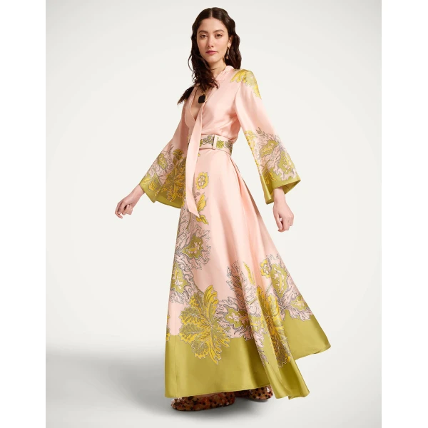 La DoubleJ Magnifico Dress Phoenix Placée Burgundy in Silk Twill - Dresses - Milanese Maximalist Fashion at Coveti