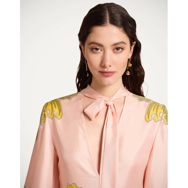 La DoubleJ Magnifico Dress Phoenix Placée Burgundy in Silk Twill - Dresses - Milanese Maximalist Fashion at Coveti