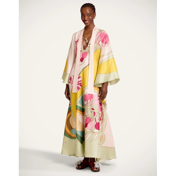 La DoubleJ Magnifico Dress Tulip Placée Green in Silk Twill - Dresses - Milanese Maximalist Fashion at Coveti