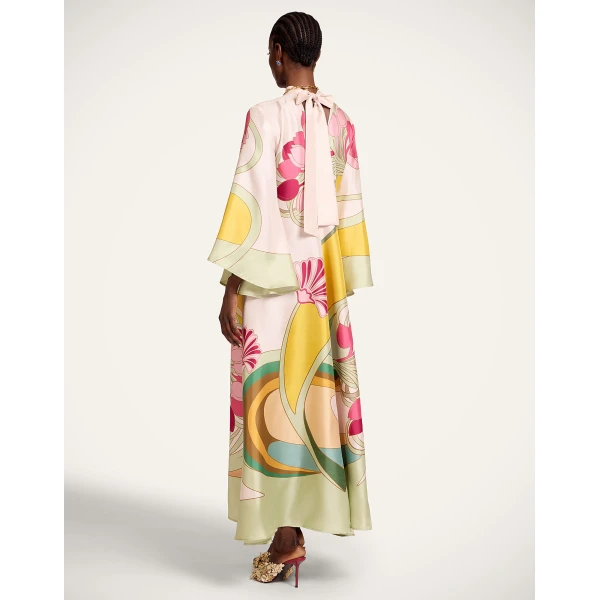 La DoubleJ Magnifico Dress Tulip Placée Green in Silk Twill - Dresses - Milanese Maximalist Fashion at Coveti