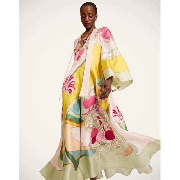 La DoubleJ Magnifico Dress Tulip Placée Green in Silk Twill - Dresses - Milanese Maximalist Fashion at Coveti