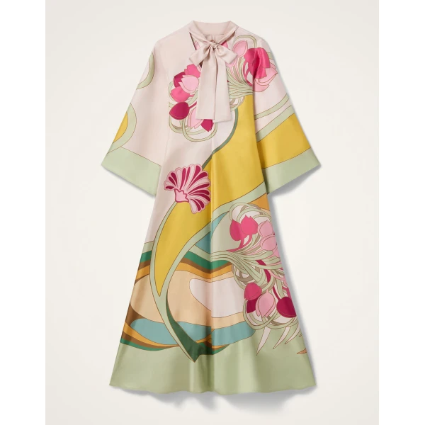 La DoubleJ Magnifico Dress Tulip Placée Green in Silk Twill - Dresses - Milanese Maximalist Fashion at Coveti