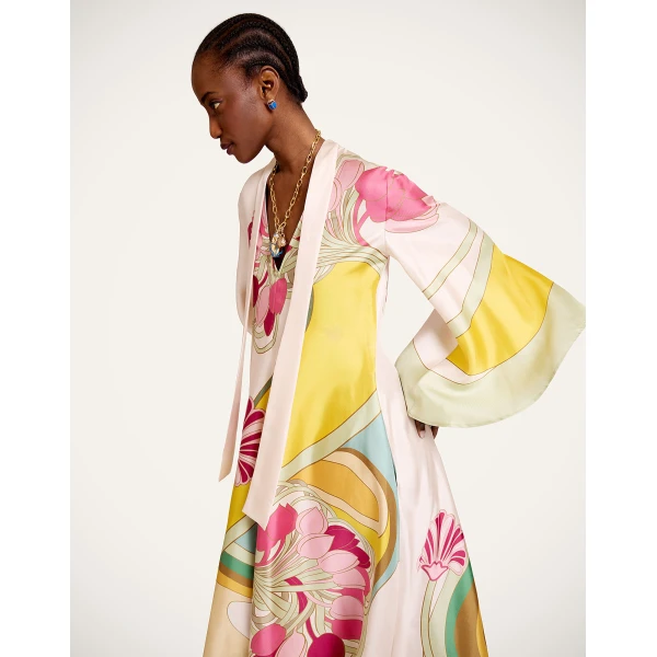 La DoubleJ Magnifico Dress Tulip Placée Green in Silk Twill - Dresses - Milanese Maximalist Fashion at Coveti