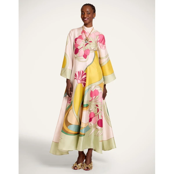 La DoubleJ Magnifico Dress Tulip Placée Green in Silk Twill - Dresses - Milanese Maximalist Fashion at Coveti