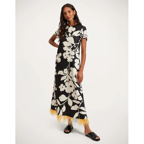 La DoubleJ Magnifico Midi Dress Blooming Tulip Placée Dark Green in Silk Georgette - Dresses - Milanese Maximalist Fashion at Coveti