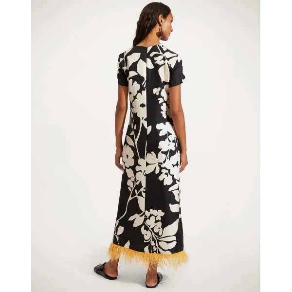 La DoubleJ Magnifico Midi Dress Blooming Tulip Placée Dark Green in Silk Georgette - Dresses - Milanese Maximalist Fashion at Coveti
