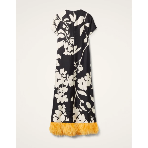 La DoubleJ Magnifico Midi Dress Blooming Tulip Placée Dark Green in Silk Georgette - Dresses - Milanese Maximalist Fashion at Coveti