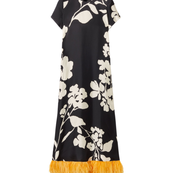 La DoubleJ Magnifico Midi Dress Blooming Tulip Placée Dark Green in Silk Georgette - Dresses - Milanese Maximalist Fashion at Coveti